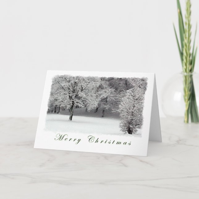 Cartão De Festividades Árvores e neve Feliz Natal (Frente)
