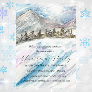 Cartão De Festividades Árvores Nevadas de Inverno Festa de Natal Aquarela