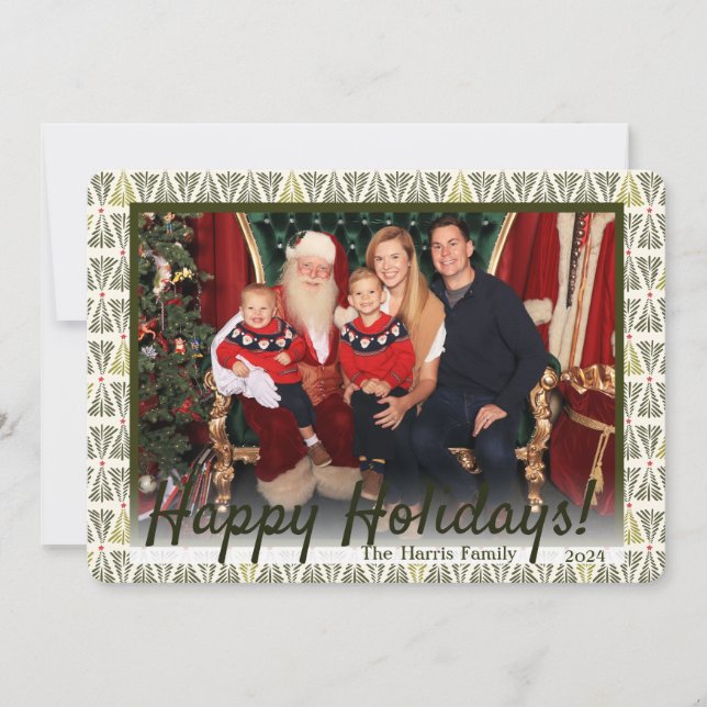 Cartão De Festividades Árvores Nórdicas Verdes e Brancas Foto, Personaliz (Frente)