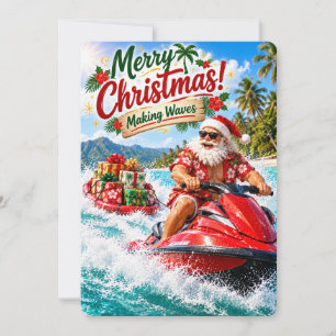 Cartão De Festividades As Aventuras Alegres do Papai Noel Fazendo Ondas
