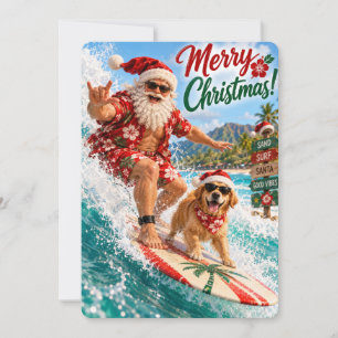 Cartão De Festividades As Aventuras Alegres do Papai Noel Modo Praia At