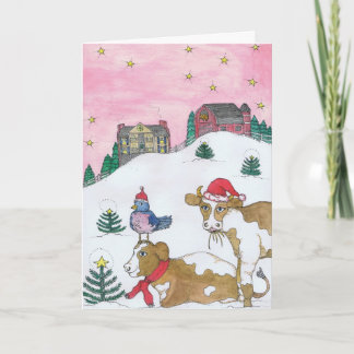 Cartão De Festividades As Vacas Chegam Em Casa No Natal