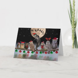 Cartão De Festividades Asio dança com corujas na véspera de Natal
