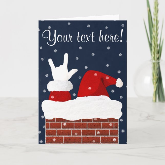 Cartão De Festividades ASL Santa w/ I Love You Handshape Christmas Card (Frente)
