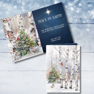Cartão De Festividades Aspen Trees in Winter with Christmas Tree Card