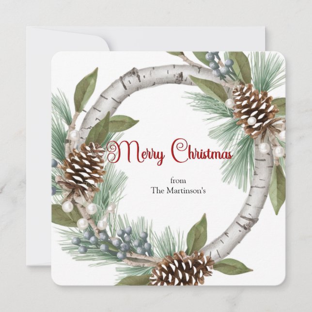Cartão De Festividades Aspen Wreath with Pinecones Christmas Card (Frente)