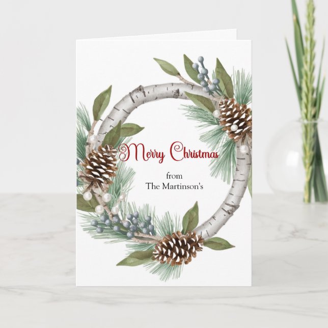 Cartão De Festividades Aspen Wreath with Pinecones Christmas Card (Frente)