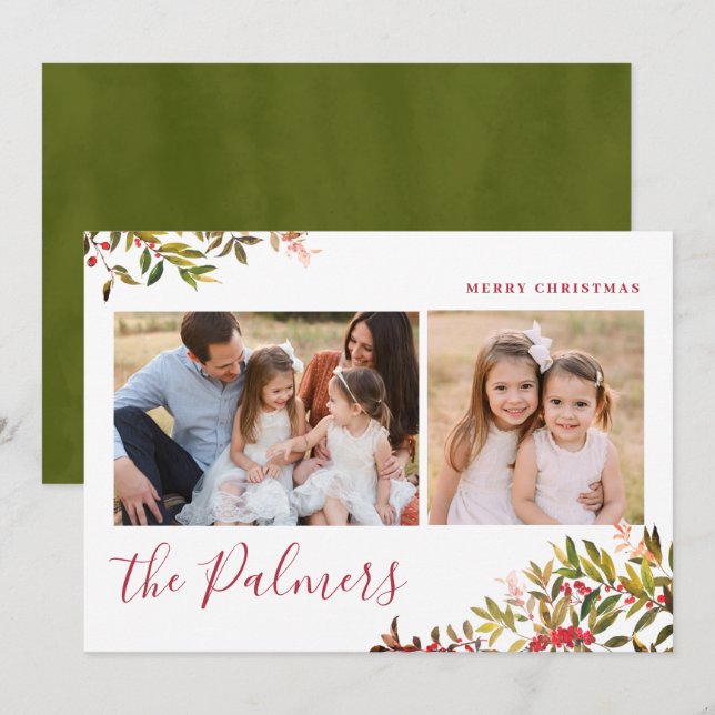 Cartão De Festividades Assinatura da Família de Folhagem de Natal Waterco (Frente/Verso)