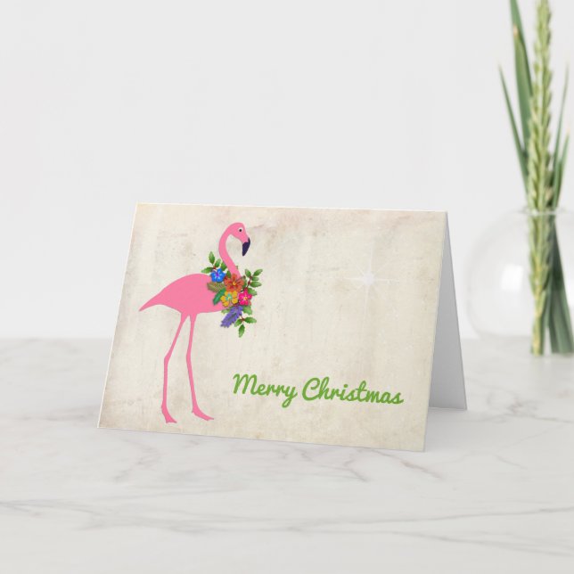 Cartão De Festividades Assinatura de mensagem de Natal Flamingo (Frente)