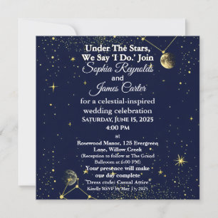 Cartão De Festividades Astrologia e Tema da Noite Estelar Celestial Wed