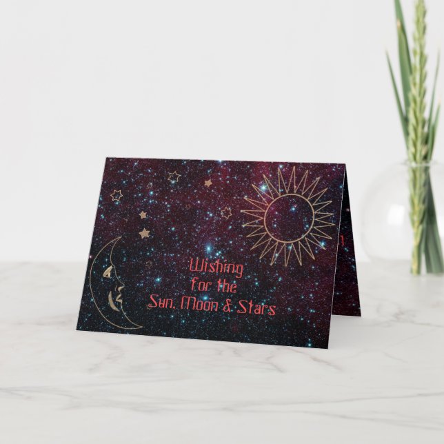 Cartão De Festividades Astrologia Natal Sol Lua Estrelas Brilho Nova Era (Frente)