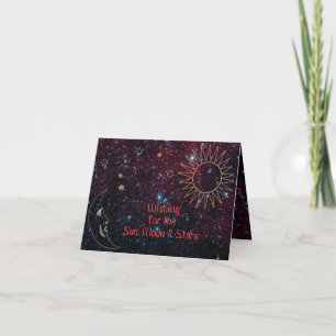 Cartão De Festividades Astrologia Natal Sol Lua Estrelas Brilho Nova Era