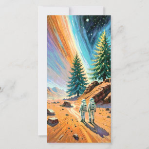 Cartão De Festividades Astronautas Explorando Paisagem Alienigena