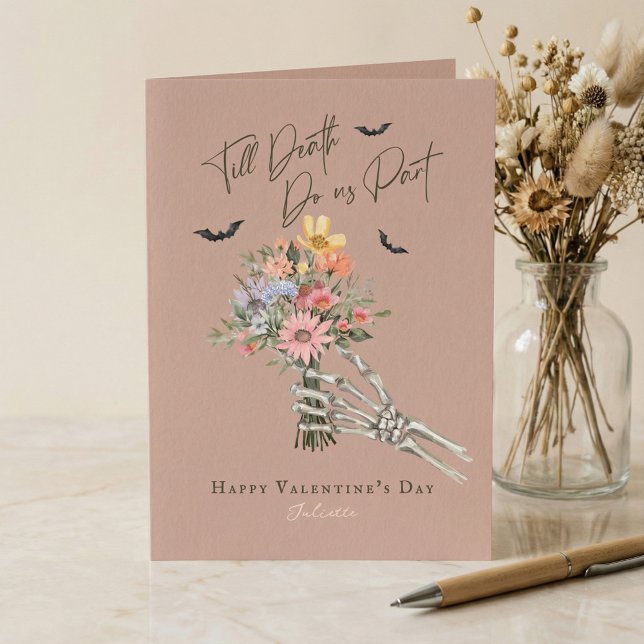 Cartão De Festividades Até a Morte Gótica Flor Silvestre Esqueleto do Dia (Till Death Gothic Wildflower Skeleton Valentine Holiday Card)