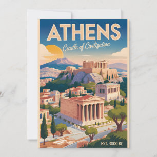 Cartão De Festividades Atenas Grécia Céu Retro Paisagem Urbana Viagem