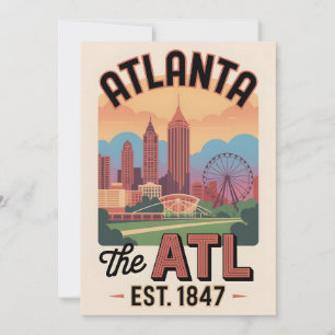 Cartão De Festividades Atlanta Vintage Geórgia O ATL Viagem Retro
