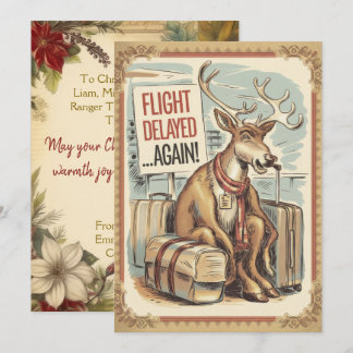 Cartão De Festividades Atraso de Voo de Rena Personalizado Divertido Vint