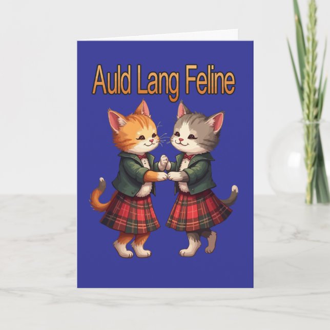 Cartão De Festividades Auld Lang Feline Orange Cats Dancing Greeting Card (Frente)
