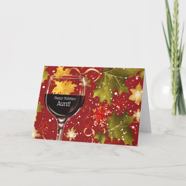 Cartão De Festividades Aunt Happy Holidays Christmas Humor with Wine (Frente)