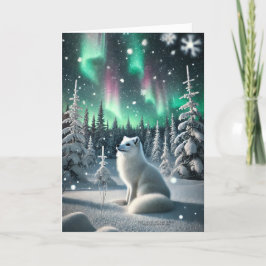 Cartão De Festividades Aurora Borealis Fox Aurora Winterland Ártico