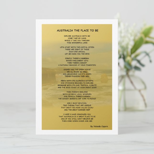 Cartão De Festividades Austrália, o lugar para ser uma placa plana (Em pé/Frente)