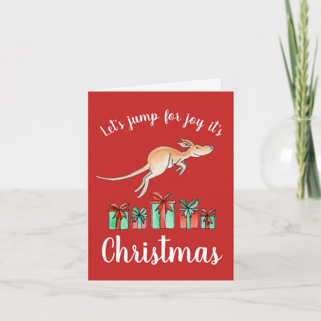 Cartão De Festividades Australian jump for joy kangaroo Christmas card (Frente)