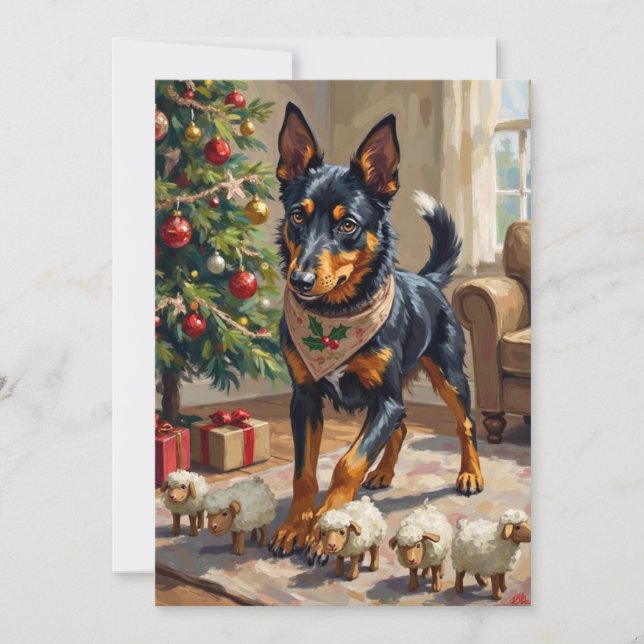 Cartão De Festividades Australian Kelpie Herding Christmas Art (Frente)