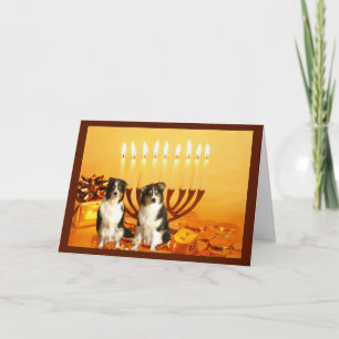 Cartão De Festividades Australian Shepherd Chanukah Card Menorah
