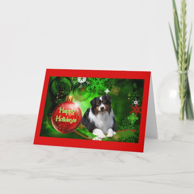 Cartão De Festividades Australian Shepherd Christmas Card Happy Holidays (Frente)