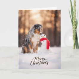Cartão De Festividades Australian Shepherd Christmas Snowman