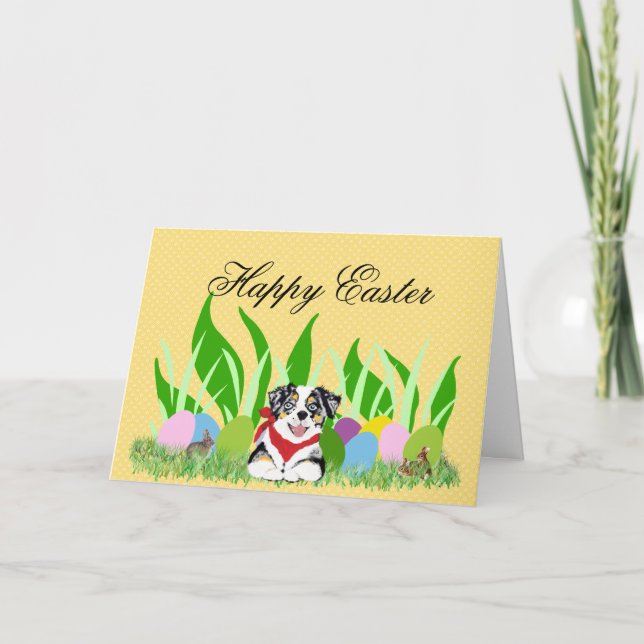 Cartão De Festividades Australian Shepherd Happy Easter Card (Frente)