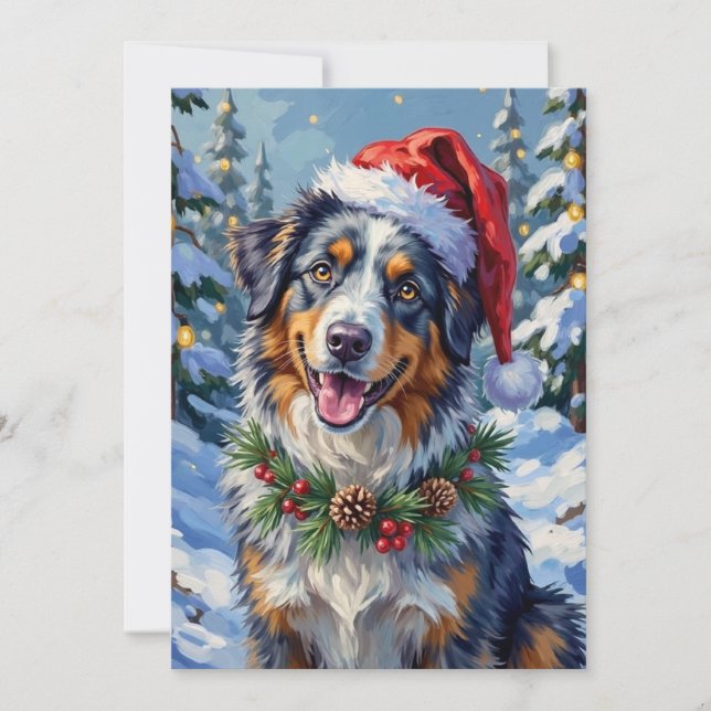 Cartão De Festividades Australian Shepherd Merle Winter Christmas Art (Frente)
