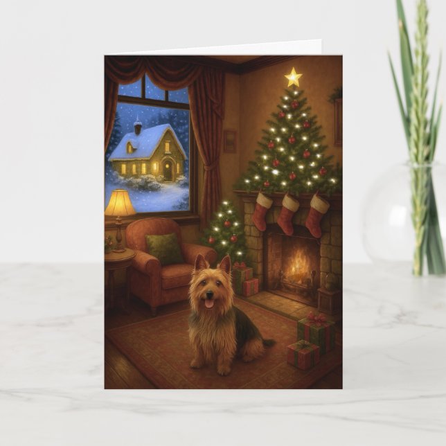 Cartão De Festividades Australian Terrier Holiday Card (Frente)