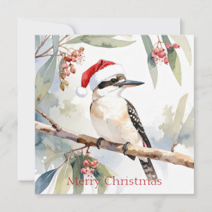 Cartão De Festividades Australiano Kookaburra Santa Chapéu Feliz Natal