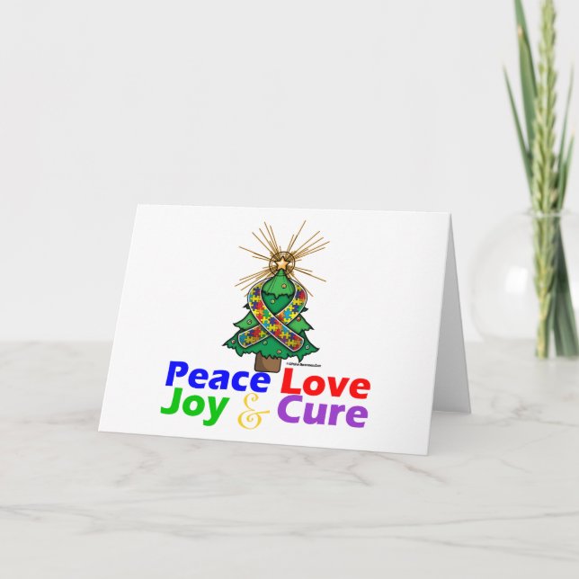 Cartão De Festividades Autismo Peace Love Joy Cure (Frente)