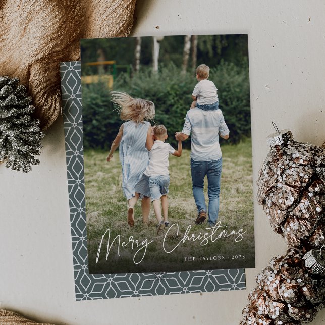 Cartão De Festividades Autografo | Feliz Natal Foto Vertical (Criador carregado)