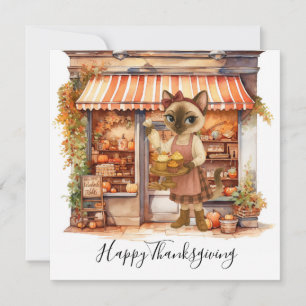 Cartão De Festividades Autumn Cat Bakery temático para Ação de Graças