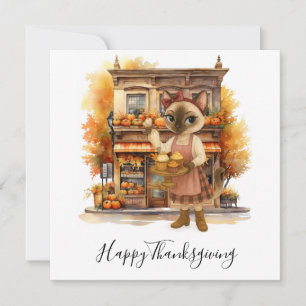 Cartão De Festividades Autumn Cat Bakery temático para Ação de Graças