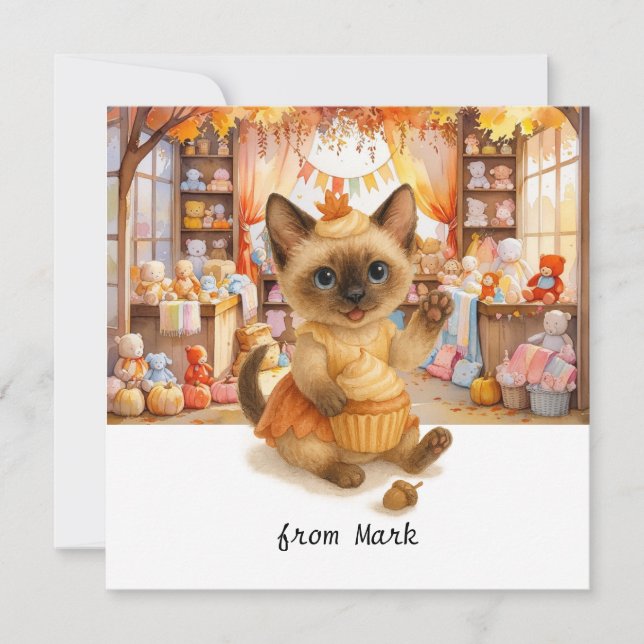 Cartão De Festividades Autumn Cat com brinquedos - Saudação de Fall Seaso (Frente)