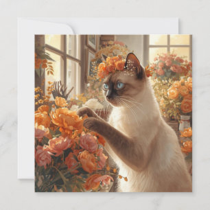Cartão De Festividades Autumn Cat com Flores - Ação de Graças