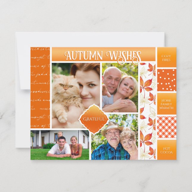Cartão De Festividades Autumn Deseja Foto da Família Cozy Fall Season (Frente)