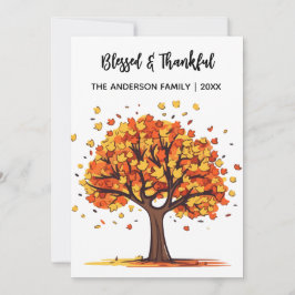 Cartão De Festividades Autumn Fall Tree Happy Thanksgiving Blessed