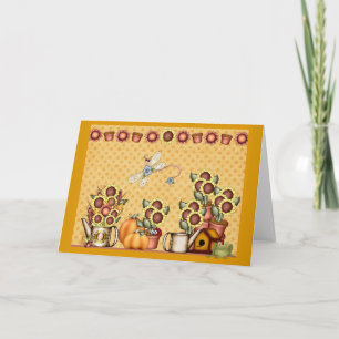 Cartão De Festividades Autumn Gold Sunflower Yellow Country Prims Pumpkin