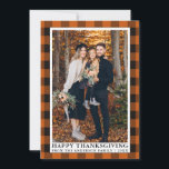 Cartão De Festividades Autumn Orange Xadrez Foto Feliz Ação de Graças<br><div class="desc">Cartão de Férias de Ação de Graças Feliz da Família de Xadrezes de Buffalo Laranja Autumn</div>