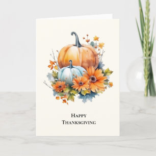 Cartão De Festividades Autumn Pumpkins com Flores Ação de Graças