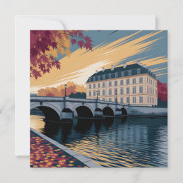 Cartão De Festividades Autumn Riverside European City Illustration Art