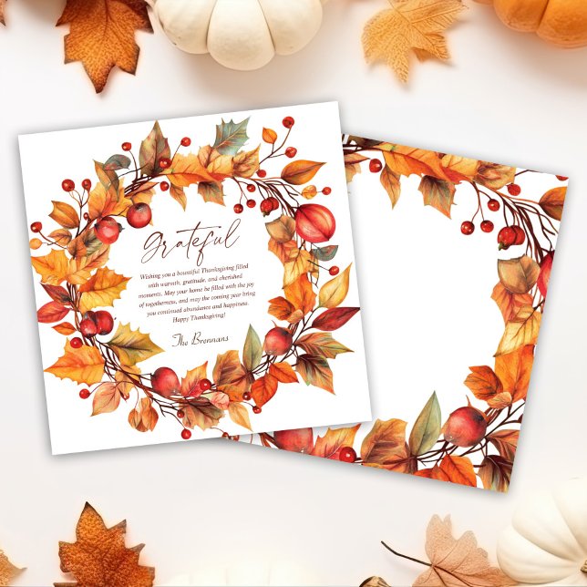 Cartão De Festividades Autumn Wreath Elegant Rustic Thankiness (Autumn Wreath Elegant Rustic Thanksgiving Holiday Card)