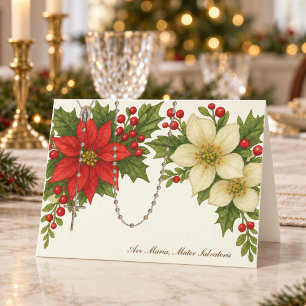 Cartão De Festividades Ave Maria Bênção de Natal com Florais do Rosário