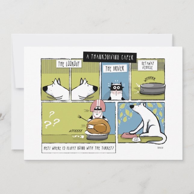 Cartão De Festividades Aventura de Ação de Graças do Gato Cachorro (Frente)