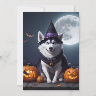 Cartão De Festividades Aventura de Halloween do Cão Husky Magia ao Luar A